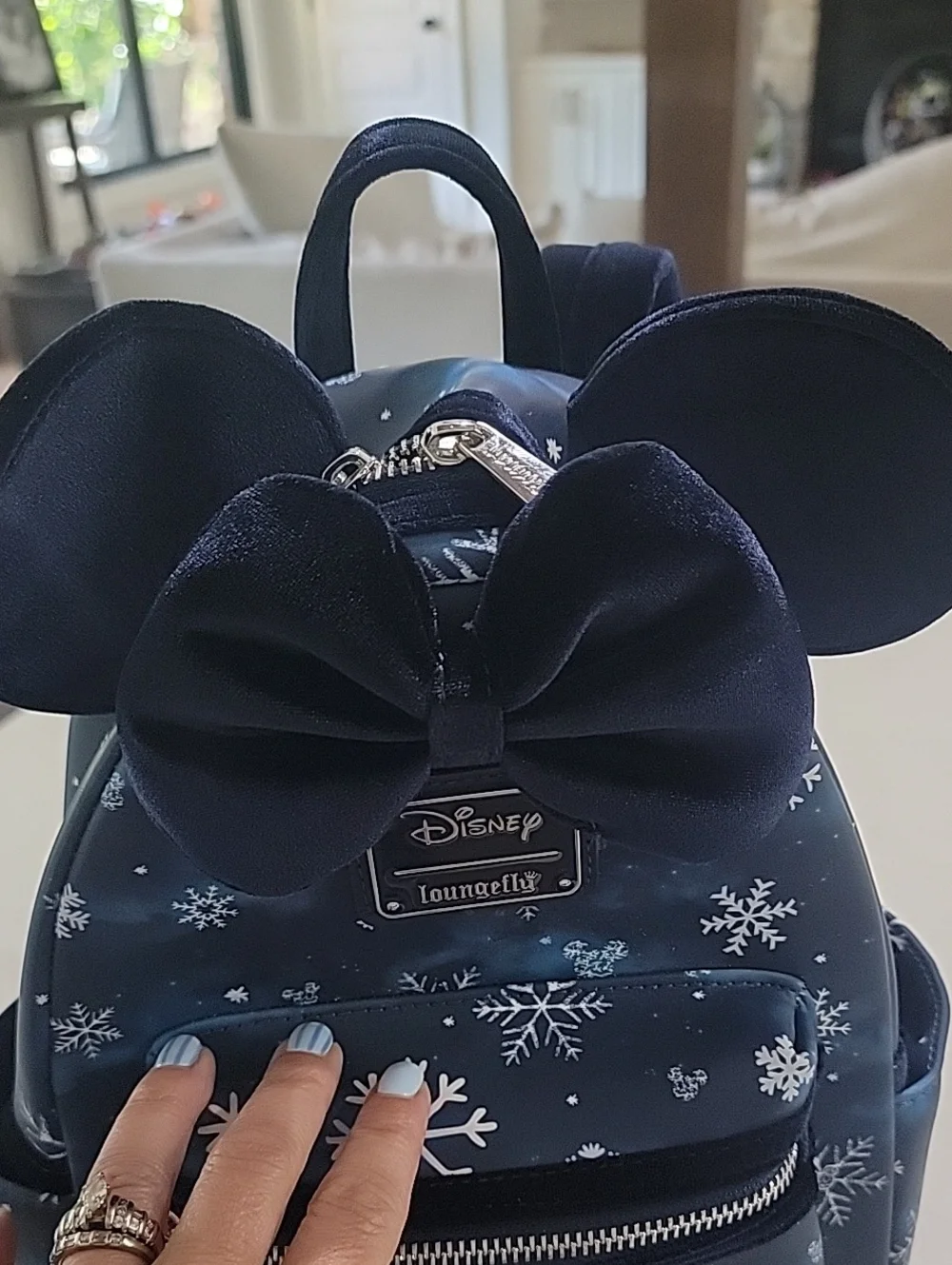 Loungefly Navy Snowflake Minnie Ear Mini Backpack with Velvet Bow